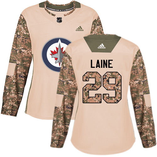 Adidas Jets #29 Patrik Laine Camo Authentic Veterans Day Women's Stitched NHL Jersey - Click Image to Close